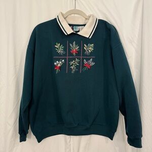 Embroidered Green Crew Neck Sweater
